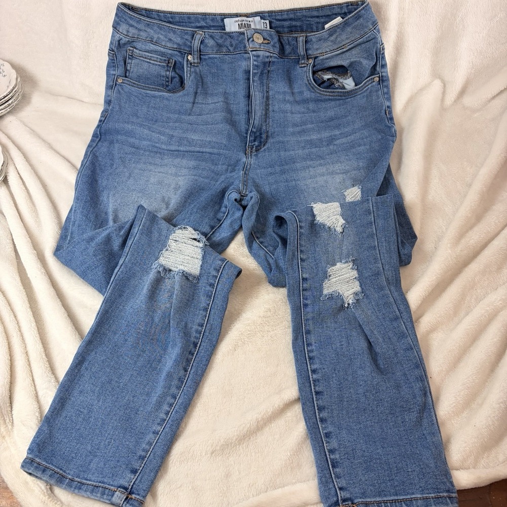 Refuge Denim Miami Distressed Skinny Jeans Size 13 High Rise Shredded Streetwear